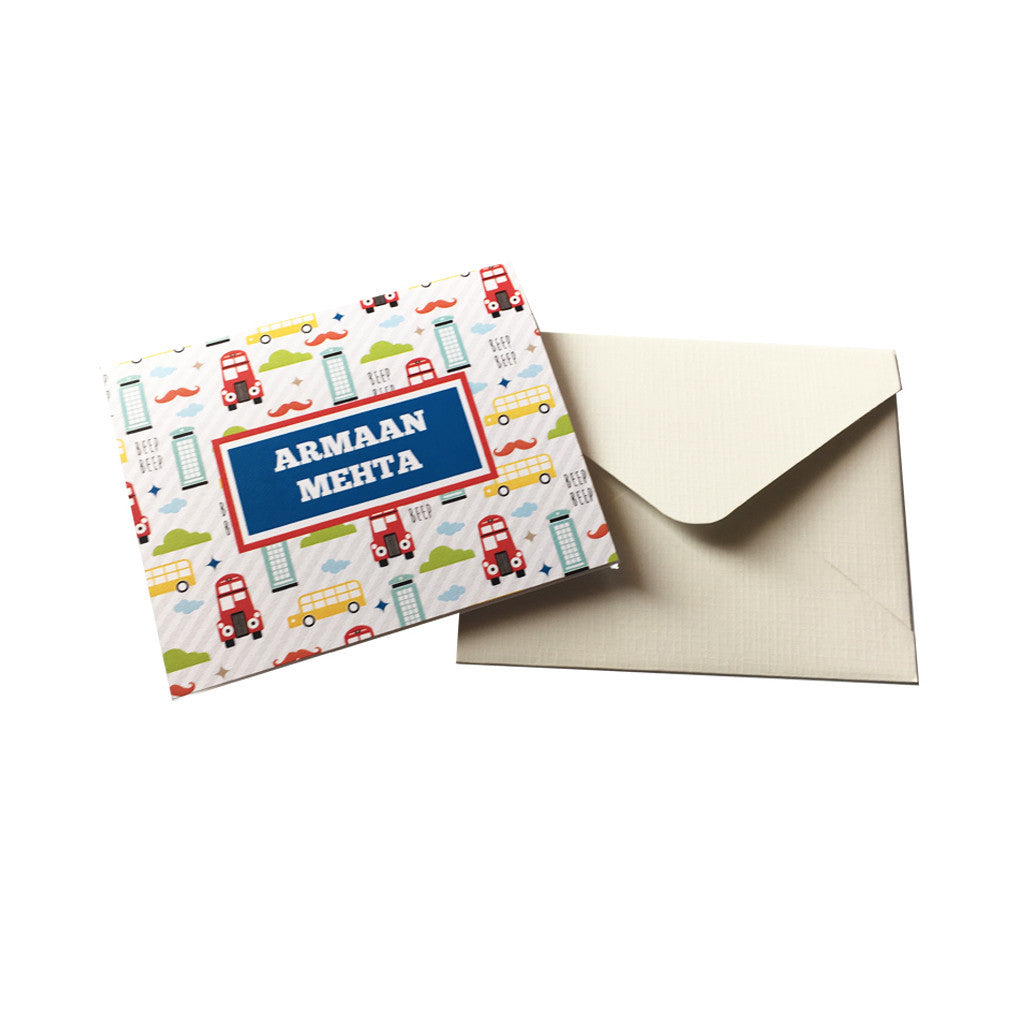 Personalised Notecards with Envelopes<br/>Big Red Bus <br><span style="font-size: 10px;">Set of 12</span>