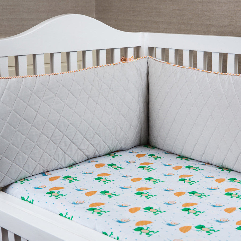 Cot Bumper <br> Grey with Orange Stripe