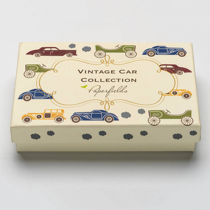 Vintage Motor Car Collection <br> Personalised Foldover Cards with Matching Envelopes <br> <span style="font-size: 10px;">Set of 12</span>