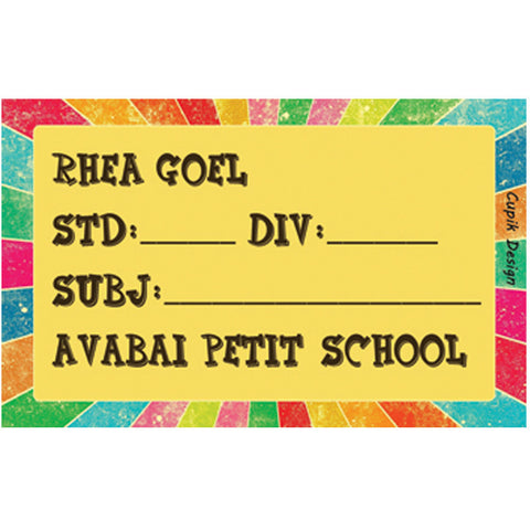 School Book Labels, Pack of 20 <br/> Colorful Rays