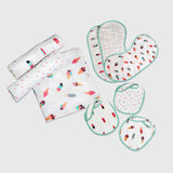 "New Beginnings" Gift Set - Scoops & Smiles, Set of Swaddles, Bibs & Burp Cloths