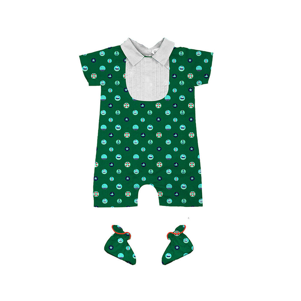 Layette Set with Short-Legged Romper & Booties <br> Sea Elements <br> <span style="font-size: 11px; font-family:Helvetica,Arial,sans-serif;">Can Be Personalised</span>