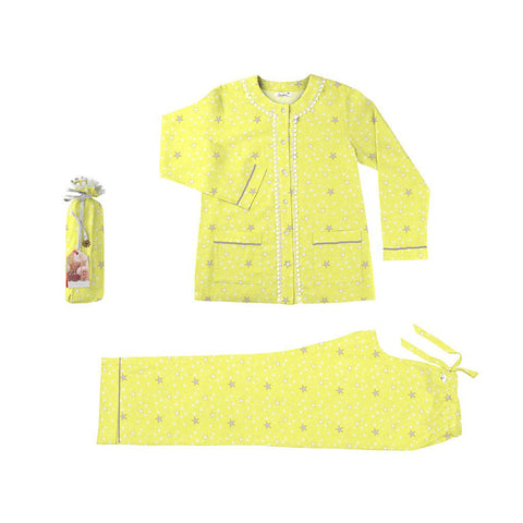 Adult Pyjama Set-Henley Neck <br> Yellow Star <br> <span style="font-size: 11px; font-family:Helvetica,Arial,sans-serif;">Can Be Personalised</span>