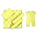 Layette Set with Long-Legged Romper <br> Yellow Star<br> <span style="font-size: 11px; font-family:Helvetica,Arial,sans-serif;">Can Be Personalised</span>