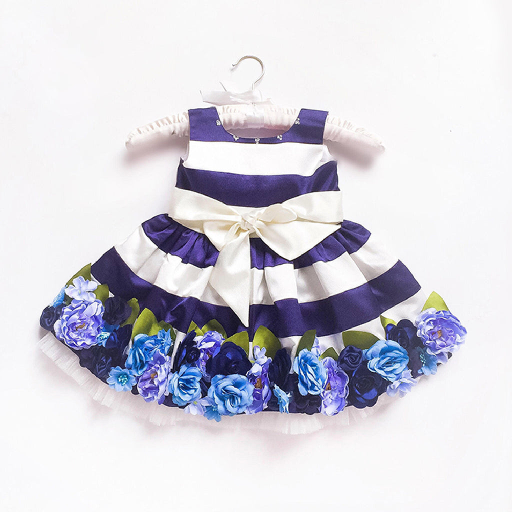 Striped Dress with Floral Embellishments <br> <span style="font-size: 10px;">More Colours Available</span>