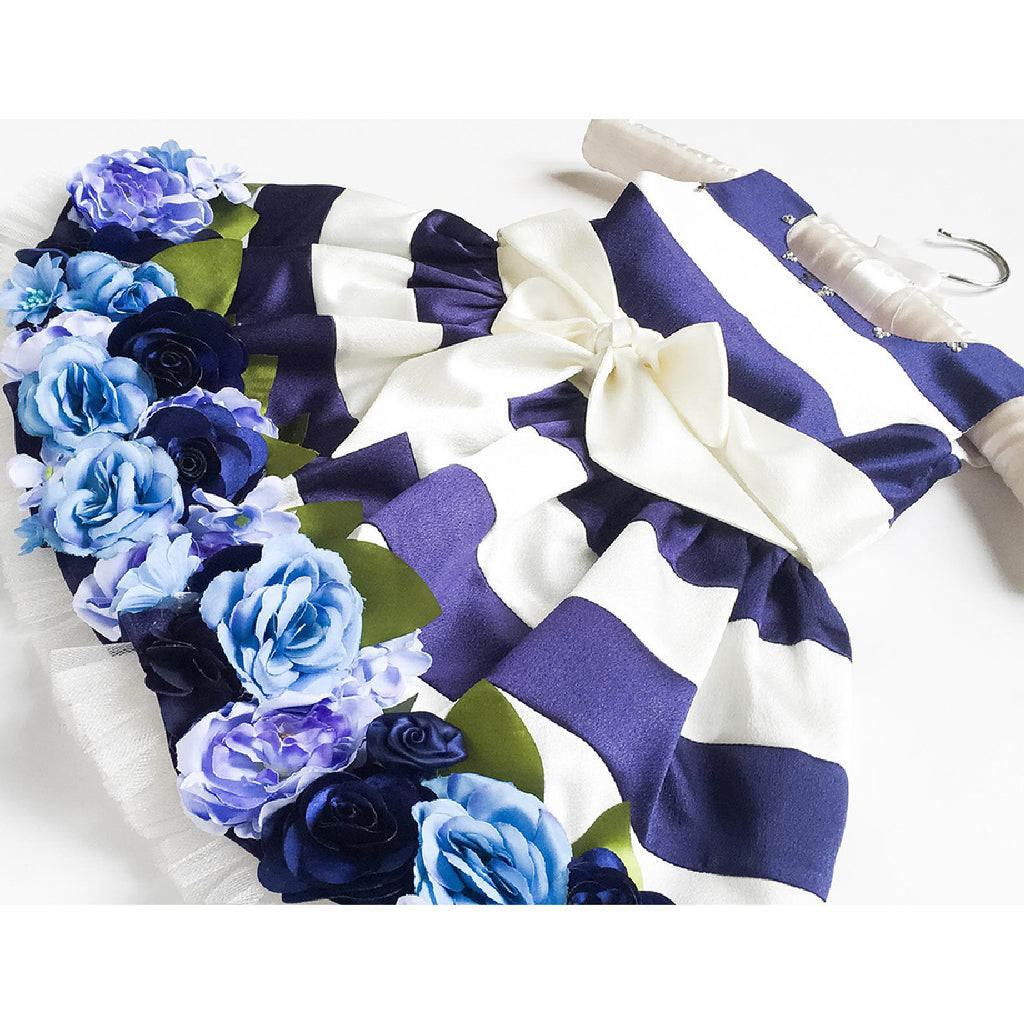 Striped Dress with Floral Embellishments <br> <span style="font-size: 10px;">More Colours Available</span>