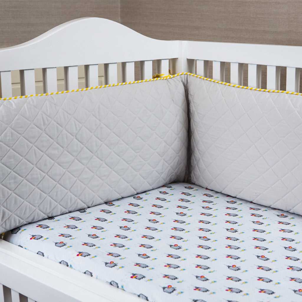 Cot Bumper <br> Grey with Yellow Stripe