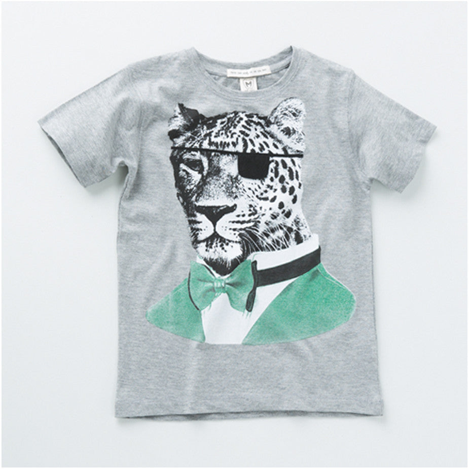 Boys' Leopard Tee- Light Grey