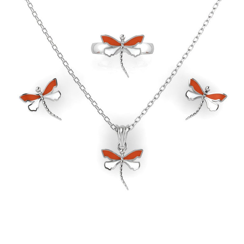 Sterling Silver Necklace & Ring Set - Butterfly <br> <span style="font-size: 10px;">More Frame Colours Available</span>