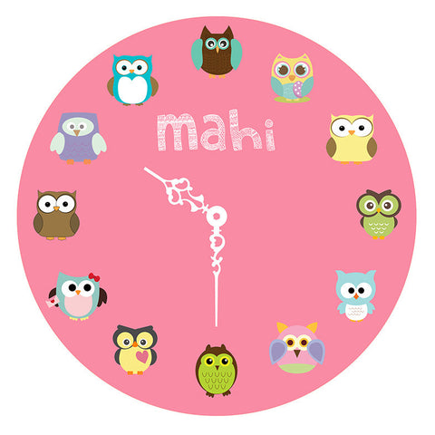 Personalised Owl Clock <br> Pink