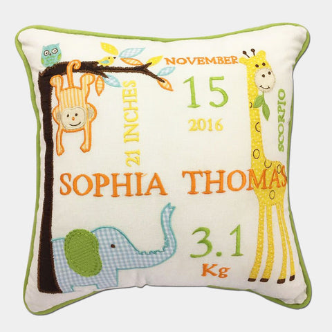 'Welcome Baby' Personalised Pillow - Jungle Fun