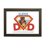 "Super Dad" Personalised Photo Frame - White with Wood Frame